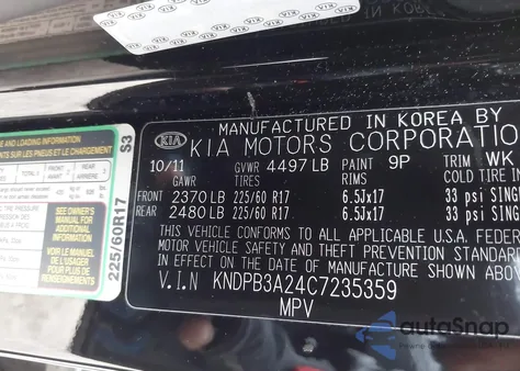 2012 Kia Sportage Lx z USA, uszkodzony, nr VIN KNDPB3A24C7235359